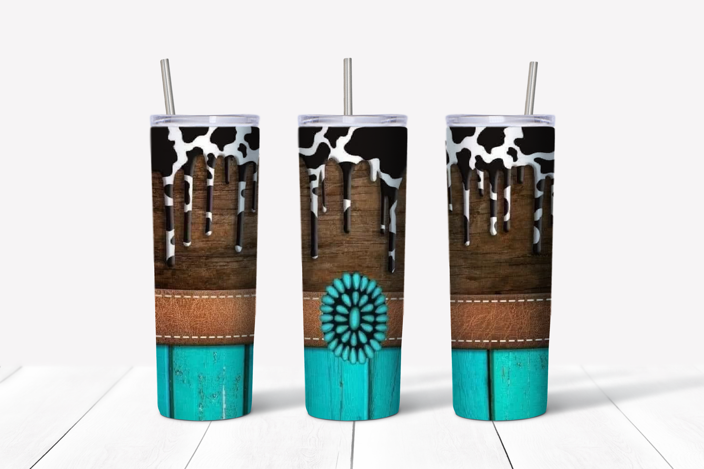 Turquoise Cow Print Drip